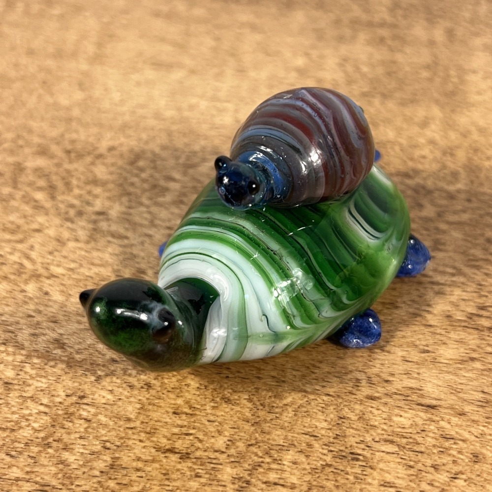 Vintage Hand Blown Glass Turtle Mother & Baby On Back - Picture 3 of 11